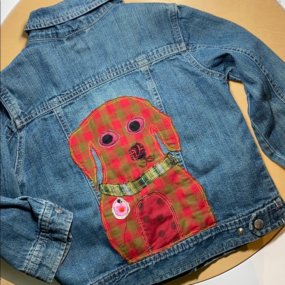 Gymboree quilt patch dog woof woof jean jacket
